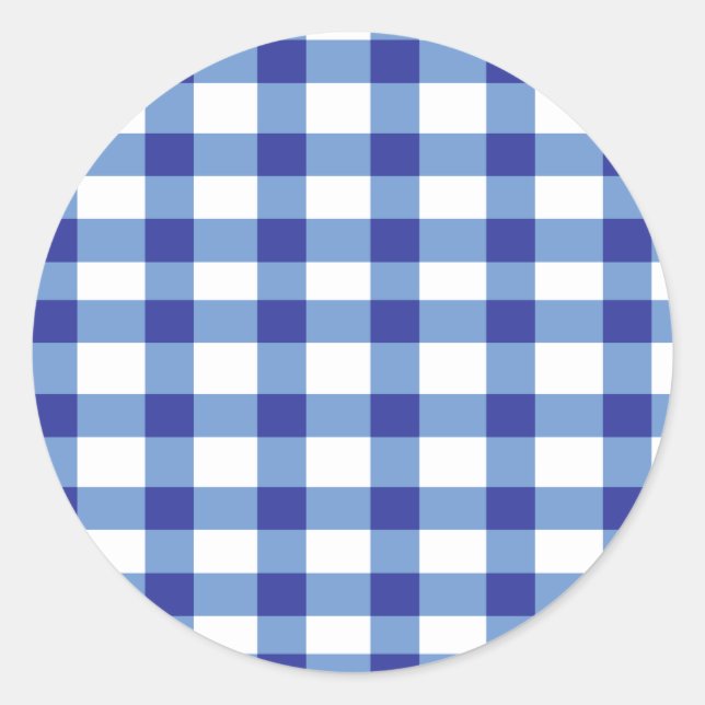 Blue Gingham Classic Round Sticker (Front)