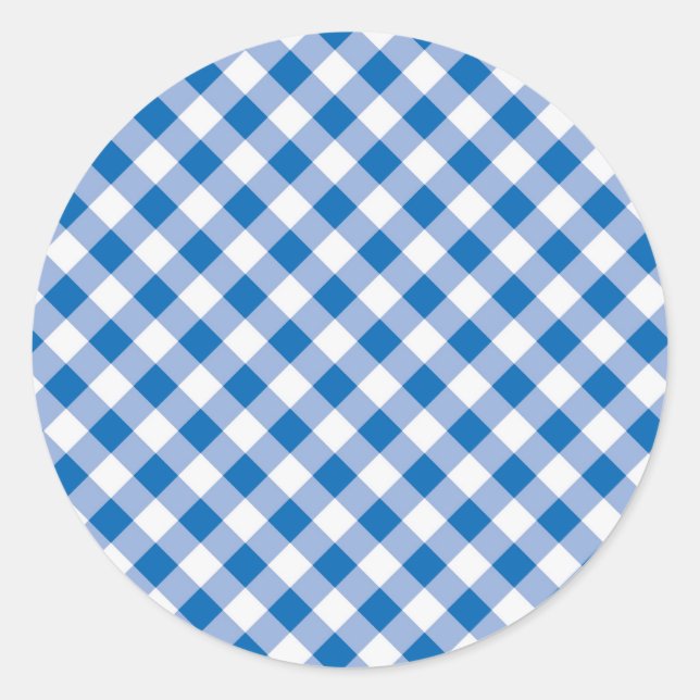 Blue Gingham Classic Round Sticker (Front)