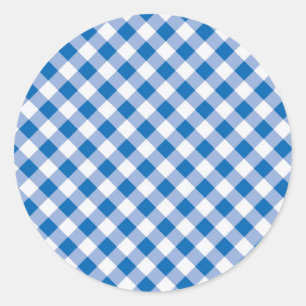 Blue Gingham Classic Round Sticker
