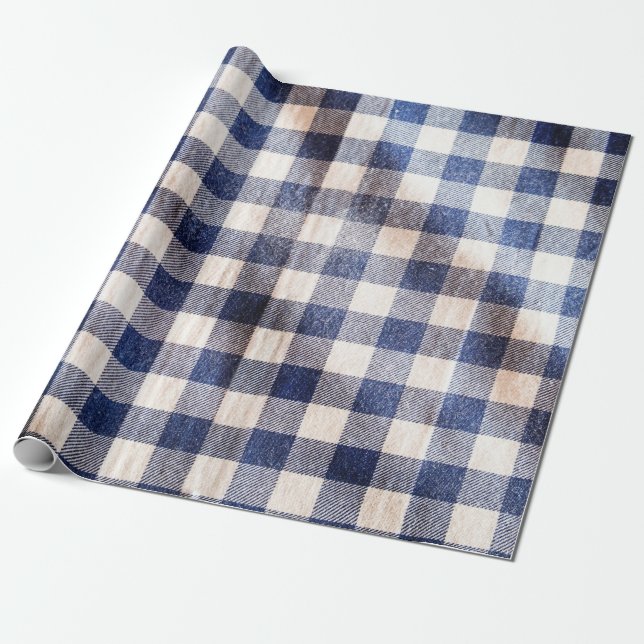 blue gingham cloth closeup, shirts fabric texture  wrapping paper (Unrolled)
