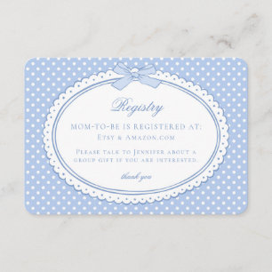 Blue Gingham Coquette Bow Baby Registry Enclosure Card