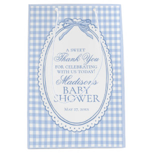 Blue Gingham Coquette Bow Baby Shower Favors Medium Gift Bag