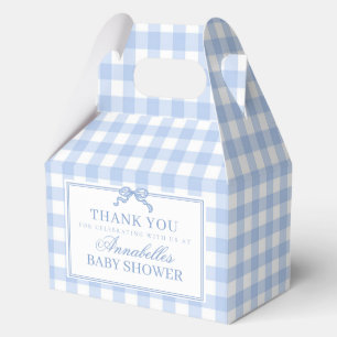 Blue Gingham Coquette Bow Baby Shower Gable Favour Box