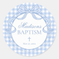 Blue Gingham Coquette Bow Baptism Envelope Seal