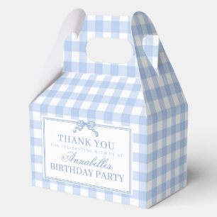 Blue Gingham Coquette Bow Birthday Gable Favour Box