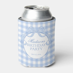 Blue Gingham Coquette Bow Birthday Party Favour Can Cooler
