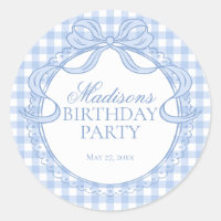 Blue Gingham Coquette Bow Birthday Seal