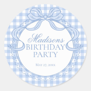 Blue Gingham Coquette Bow Birthday Seal