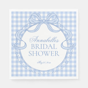Blue Gingham Coquette Bow Bridal Shower Dessert Napkin