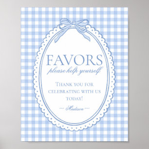 Blue Gingham Coquette Bow Favors Sign