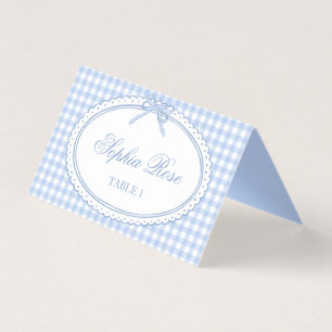 Blue Gingham Coquette Bow Place Card Table Decor