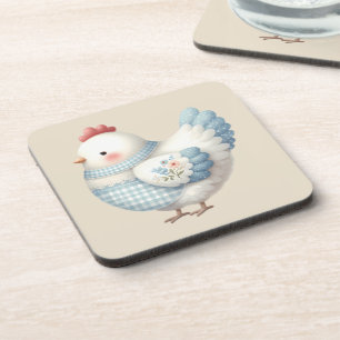 Blue Gingham Cottage Hen Coaster