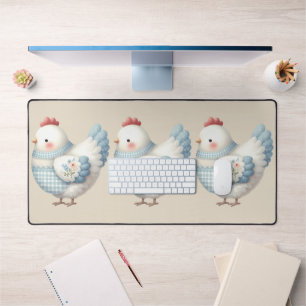 Blue Gingham Cottage Hen Desk Mat