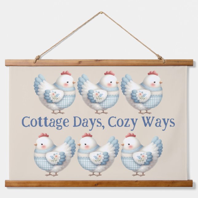 Blue Gingham Cottage Hen  Hanging Tapestry (Front)