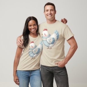 Blue Gingham Cottage Hen T-Shirt