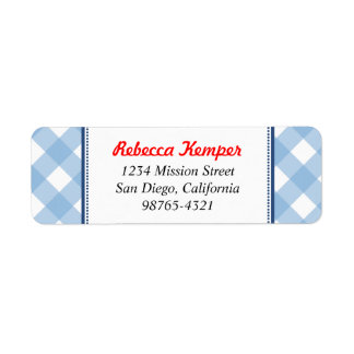 Blue gingham country rustic charm return address