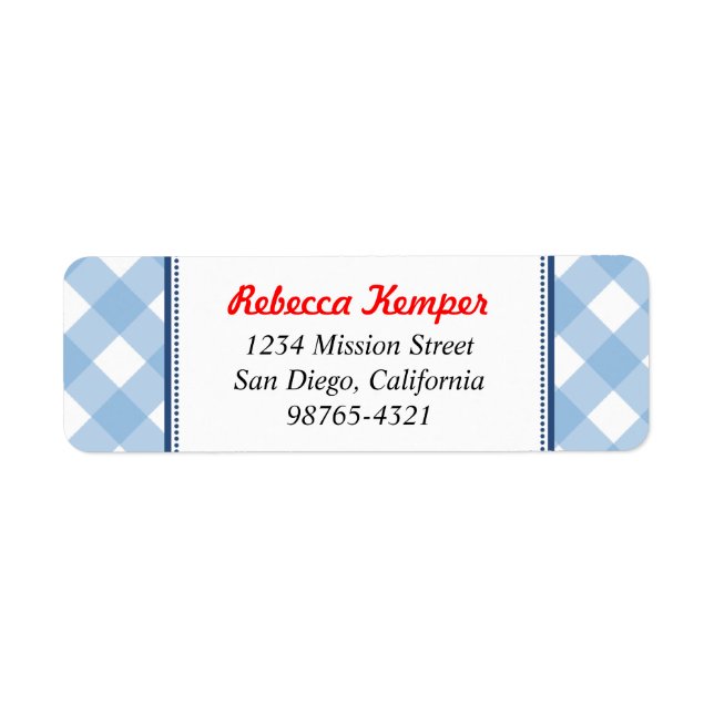 Blue gingham country rustic charm return address (Front)