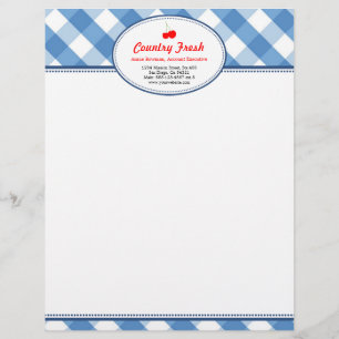 Blue gingham country rustic red cherry personal personalised letterhead