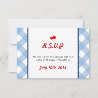 Blue gingham country rustic wedding response invitation