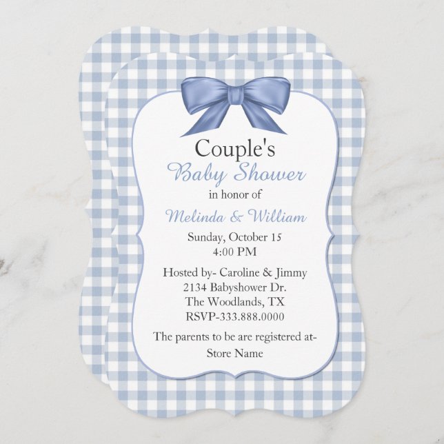 Blue Gingham Couple's Baby Shower Invitation (Front/Back)