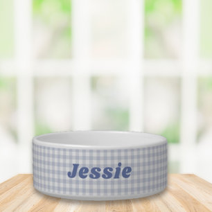 Blue Gingham Custom Name Bowl