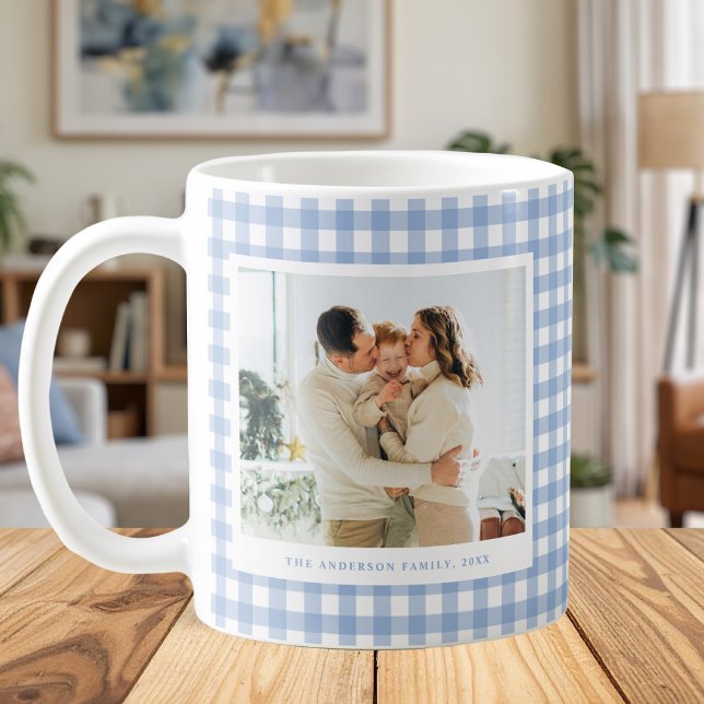 Blue Gingham Custom Photo Coffee Mug (Creator Uploaded)