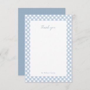 Blue gingham cute personalised baby shower thank you card