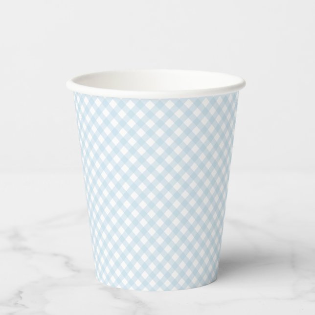 Blue gingham cute simple baby shower paper cups (Front)
