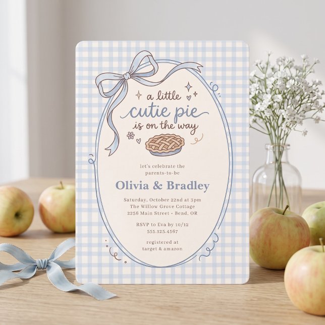 Blue Gingham Cutie Pie Boy Baby Shower Invitation (Creator Uploaded)