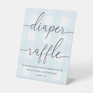 Blue Gingham Diaper Raffle Pedestal Sign