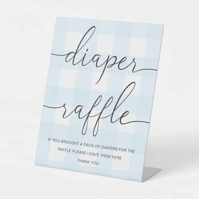Blue Gingham Diaper Raffle Pedestal Sign (Front)