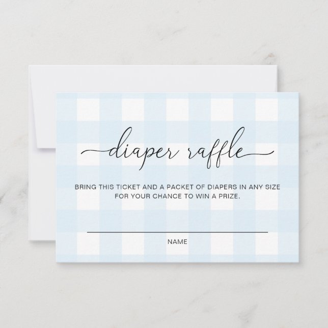 Blue Gingham Diaper Raffle Ticket Card (Front)