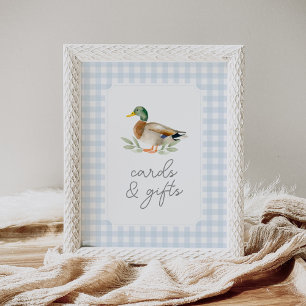 Blue Gingham Duck Baby Shower Cards and Gifts Poster
