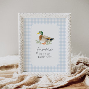 Blue Gingham Duck Baby Shower Favours Sign