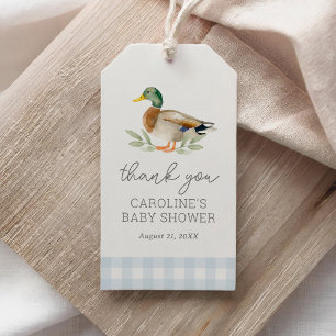 Blue Gingham Duck Baby Shower Gift Tags