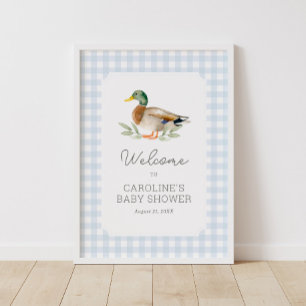 Blue Gingham Duck Baby Shower Welcome Sign