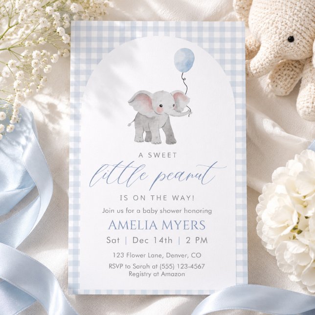 Blue Gingham Elephant Baby Shower Boy  Invitation (Creator Uploaded)