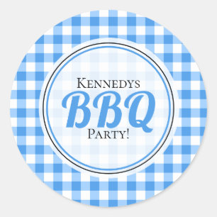 Blue Gingham Family Party BBQ Classic Round Sticker