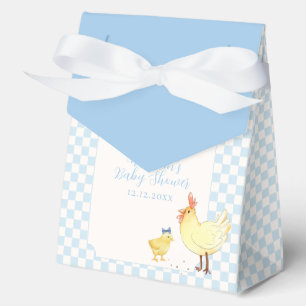 Blue Gingham Farmer Little Chick Boy Baby Shower Favour Box