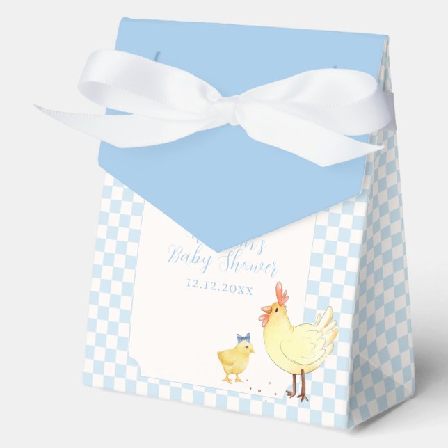 Blue Gingham Farmer Little Chick Boy Baby Shower  Favour Box (Front)
