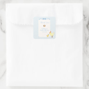 Blue Gingham Farmer Little Chick Boy Baby Shower Square Sticker