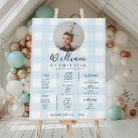Blue Gingham First Birthday Milestone Timeline Poster<br><div class="desc">Celebrate the first 12 months of your little one with this first birthday milestone sign. Customise the sign with your baby's yearly milestones. To add text to the design simply select the "Customise It" button above for more advanced customisation features.</div>