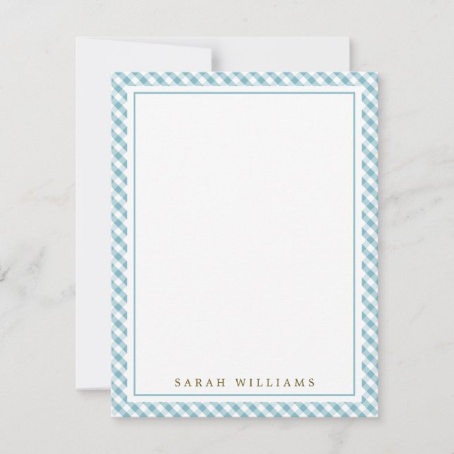 Blue Gingham Flat Thank You Notes Invitation (Front)