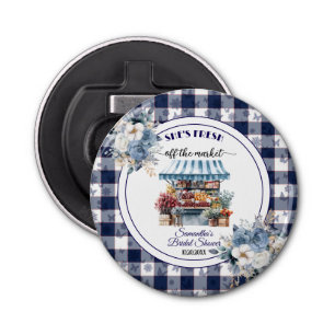 Blue Gingham Floral Bridal Shower favor Bottle Opener