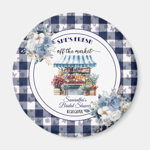 Blue Gingham Floral Bridal Shower favour Magnet