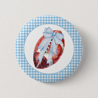 Blue Gingham Football Ribbon 6 Cm Round Badge