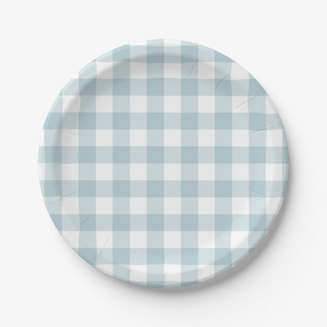 Blue Gingham For Easter Bunny Ears Paper Plate (Front)