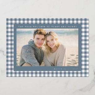 Blue Gingham Frame Holiday Photo
