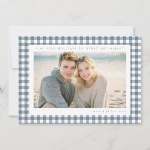 Blue Gingham Frame Holiday Photo Card