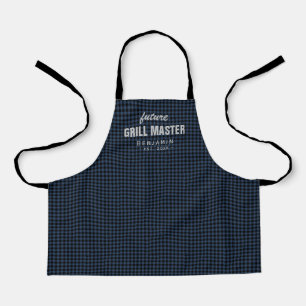 Blue gingham future grill master personalized apron